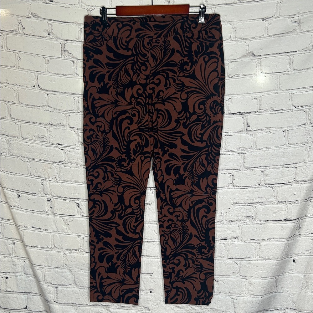 Chico’s Brown and Black Floral Pattern Pants Size 12 Excellent Condition